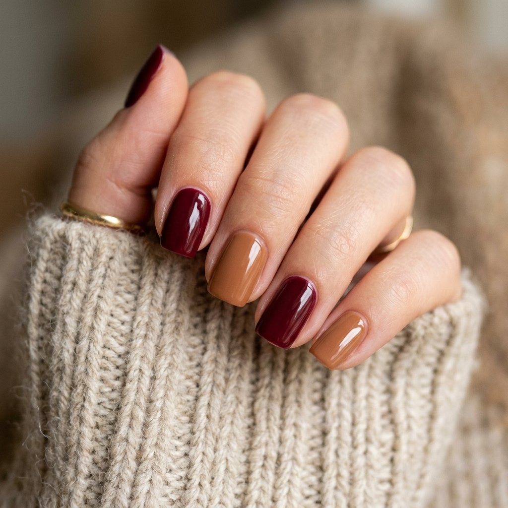 Two-Tone Fall Nails Simple Ideas