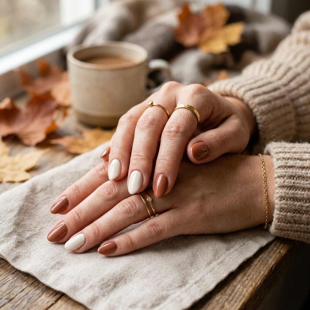 Simple Cream and Brown Fall Nails Ideas