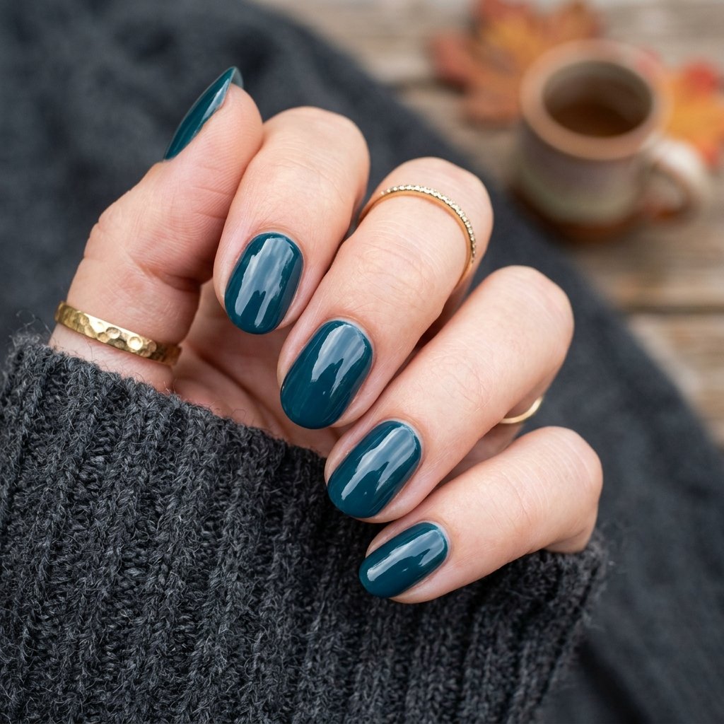 Deep Teal Fall Nails Simple Ideas