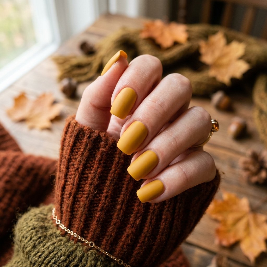 Simple Mustard Yellow Fall Nails Ideas