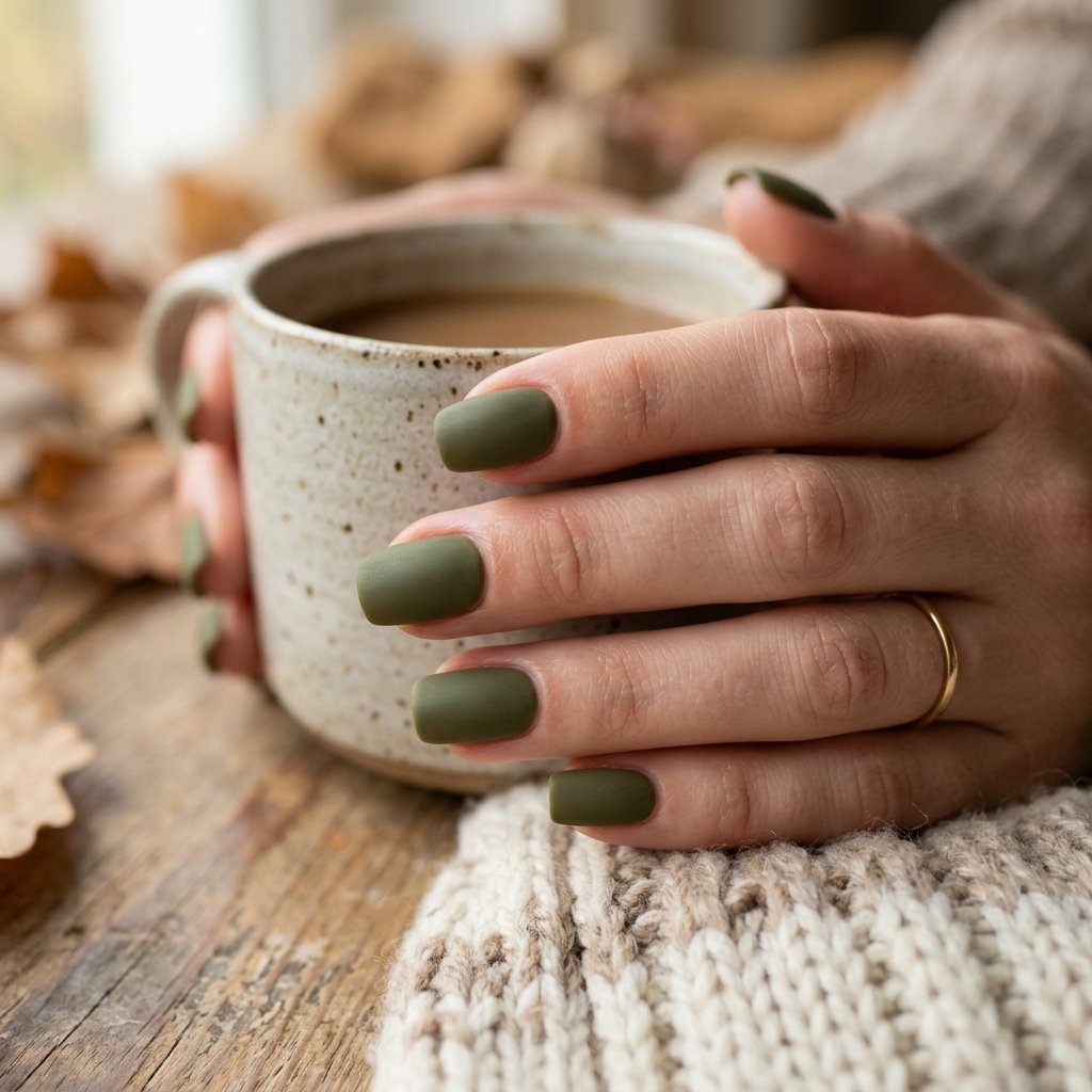 Olive Green Fall Nails Simple Ideas