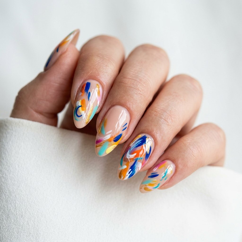 Nails Inspo Almond Abstract Art Ideas