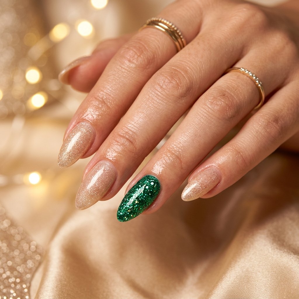 Nails Inspo Almond Glitter and Shimmer Ideas