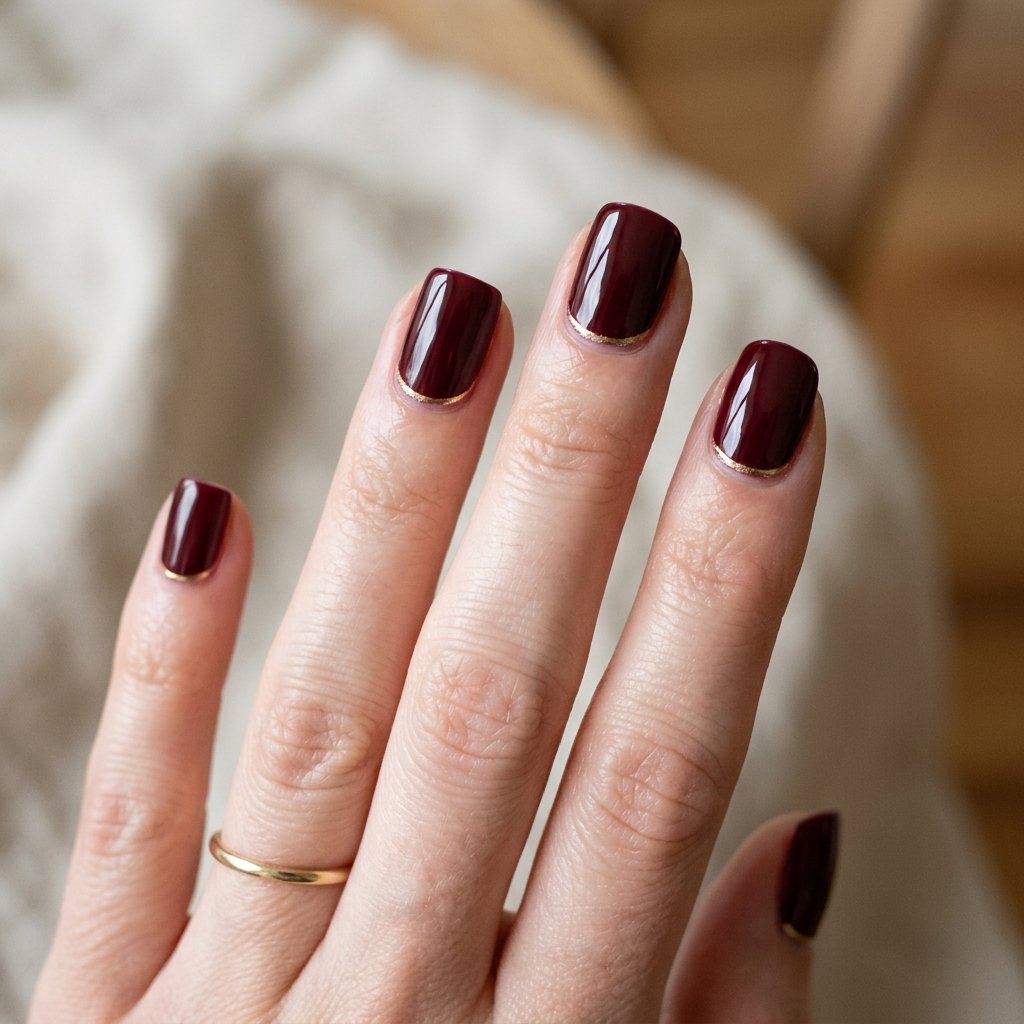Simple Fall Nails with Gold Accent Ideas