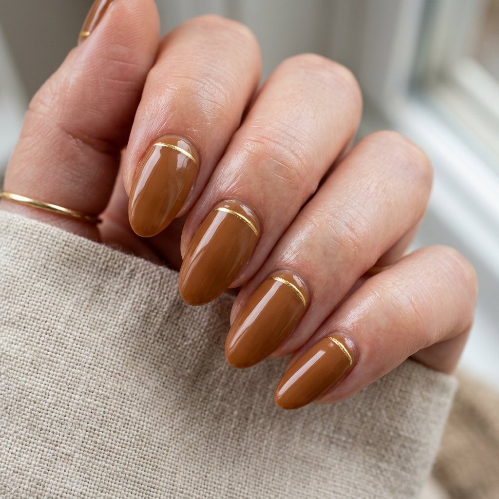 Simple Fall Nails with Thin Line Accent Ideas