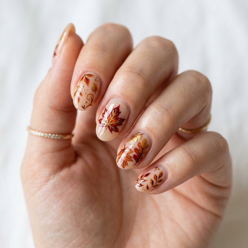 Cute Fall Nails Leaf Design Ideas
