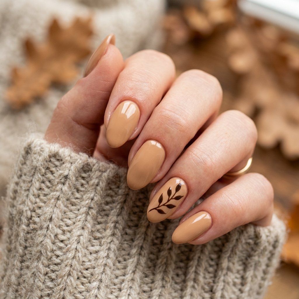 Simple Fall Nails with Leaf Accent Ideas