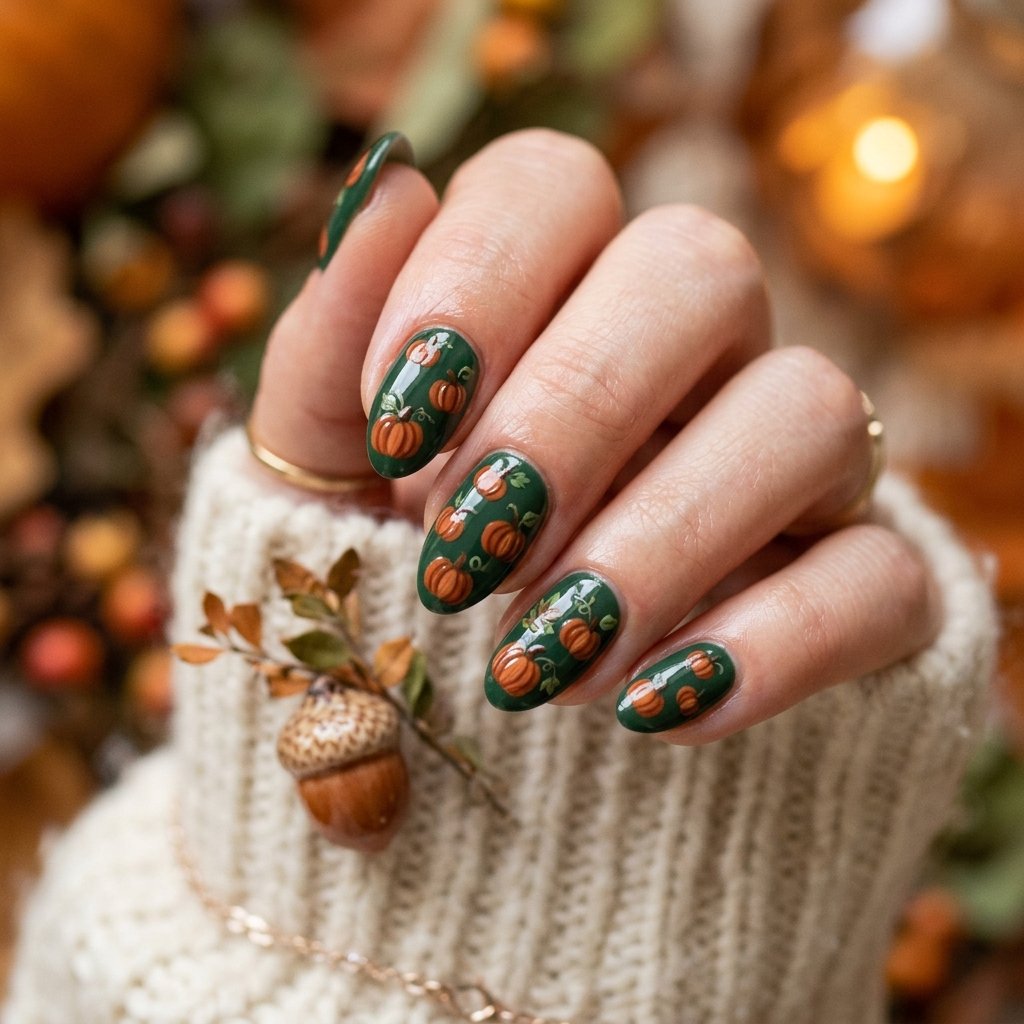Cute Fall Nails Pumpkin Design Ideas