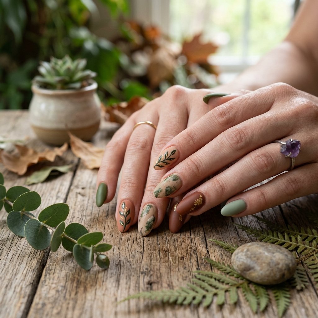 Nature Inspired Earth Tone Nails Look