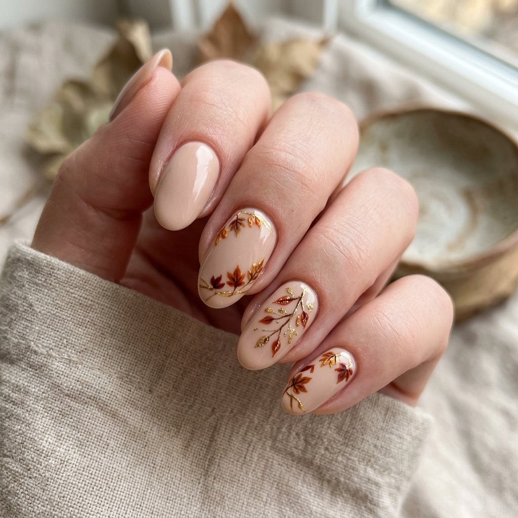 Nude With Fall Accents Nail Ideas