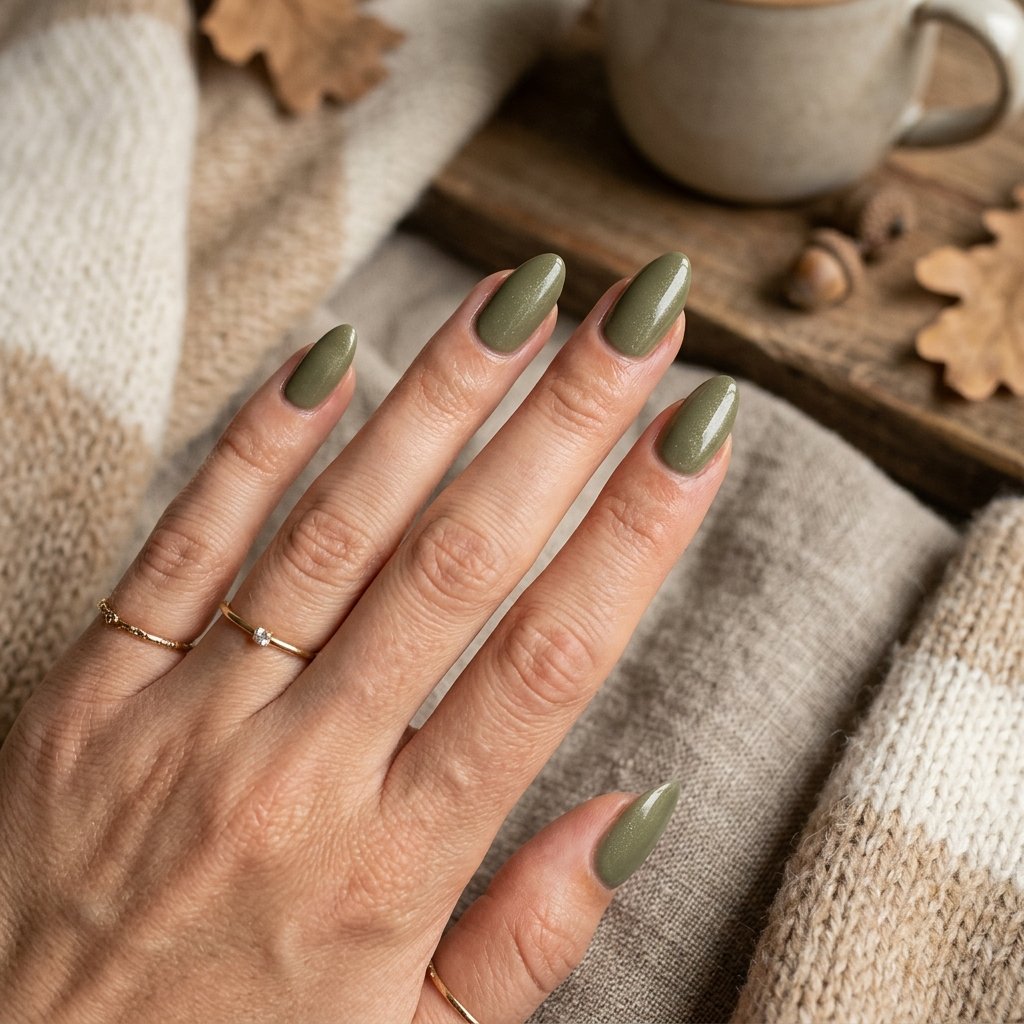 Olive Green Fall Nails Almond Ideas