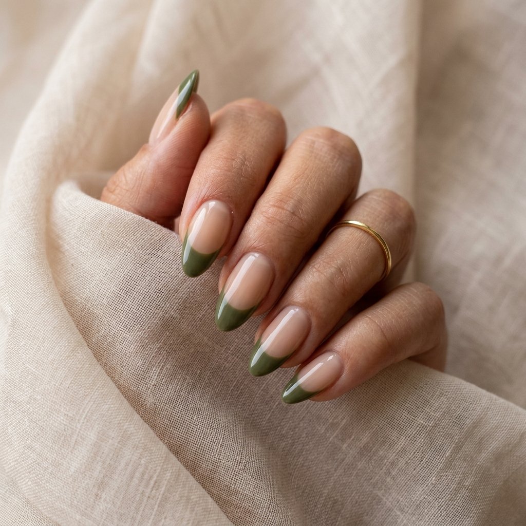 Olive Green French Manicure Ideas