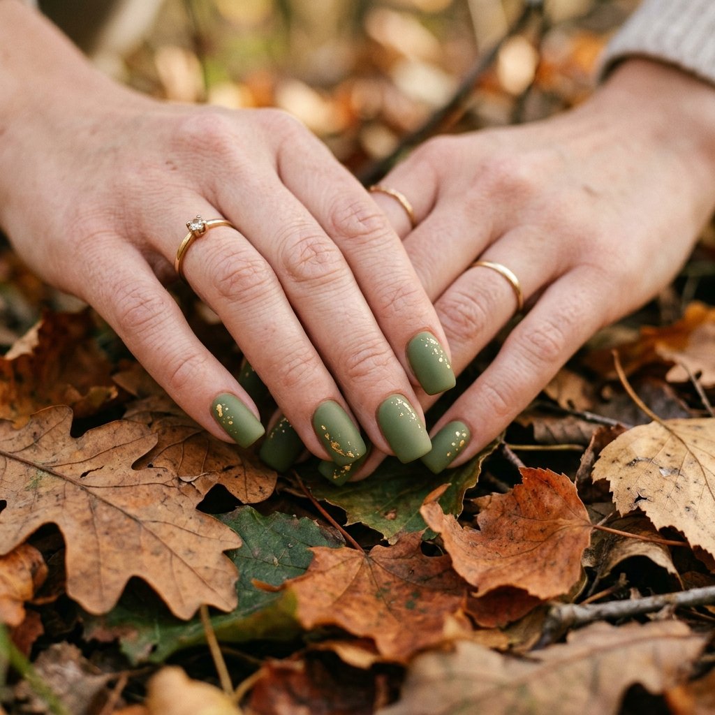 Olive Green september nails ideas 2026