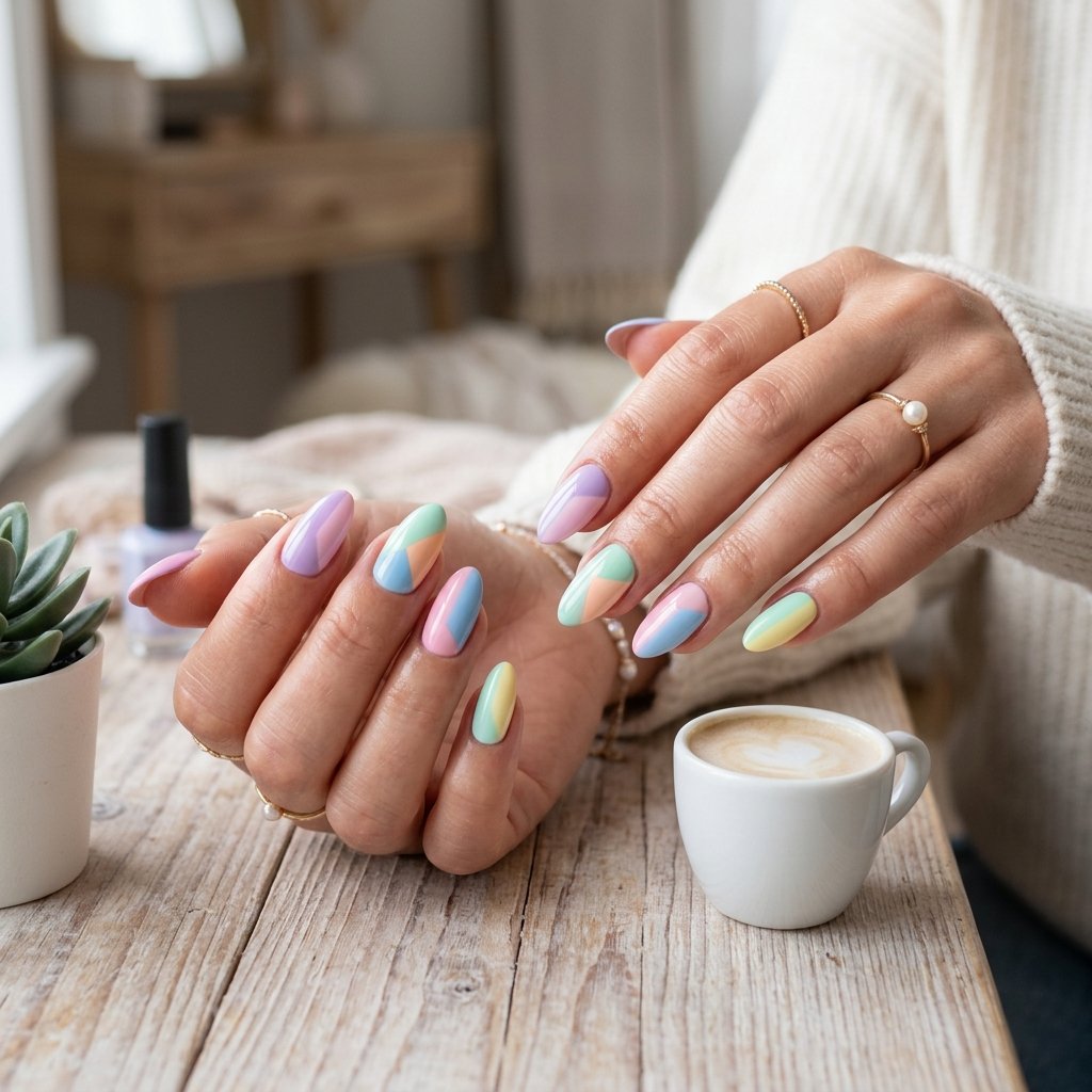 Pastel Color Block Nail Idea