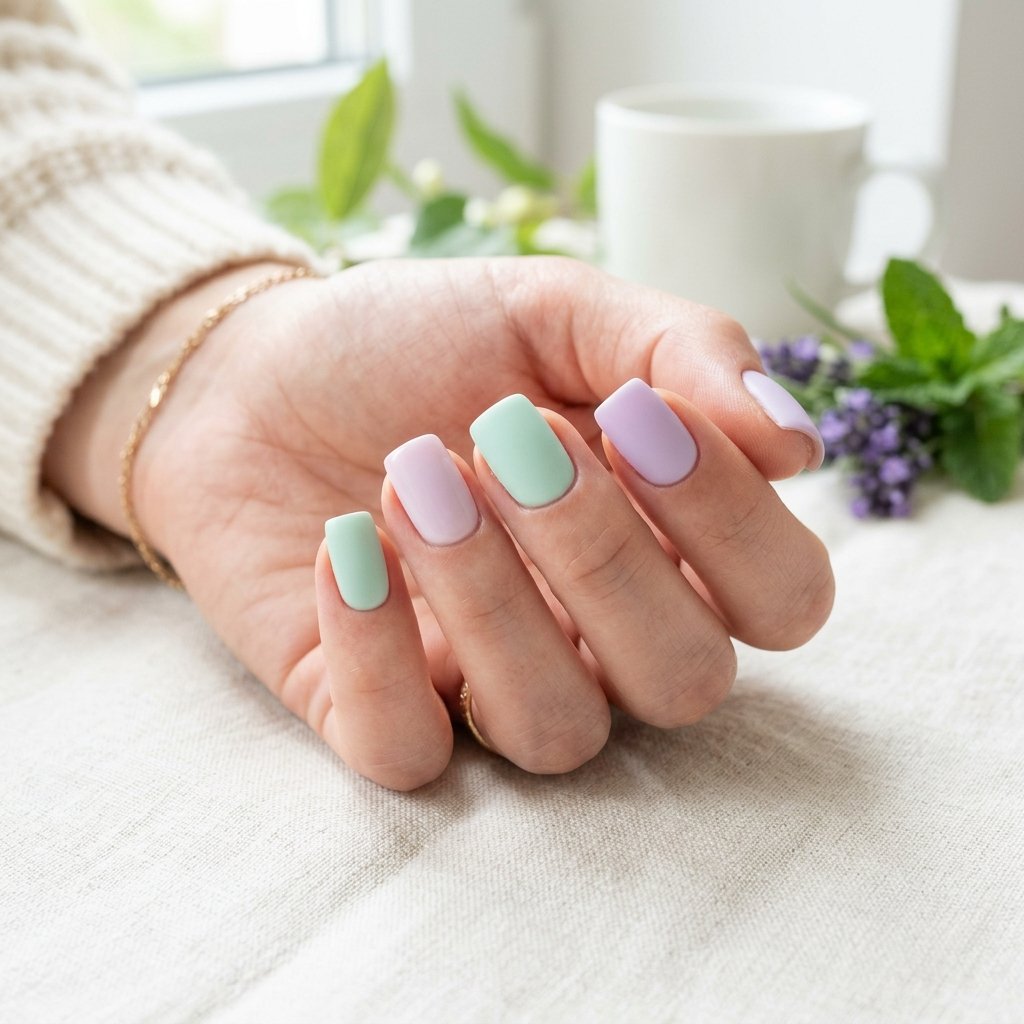 Nails Square Pastel Color Ideas