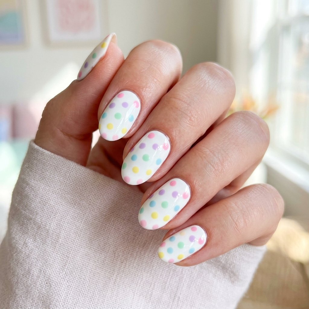 30 Nails Polka Dots Ideas: Creative Designs to Inspire Your Next Manicure 4 Pastel Rainbow Dot Nail Art