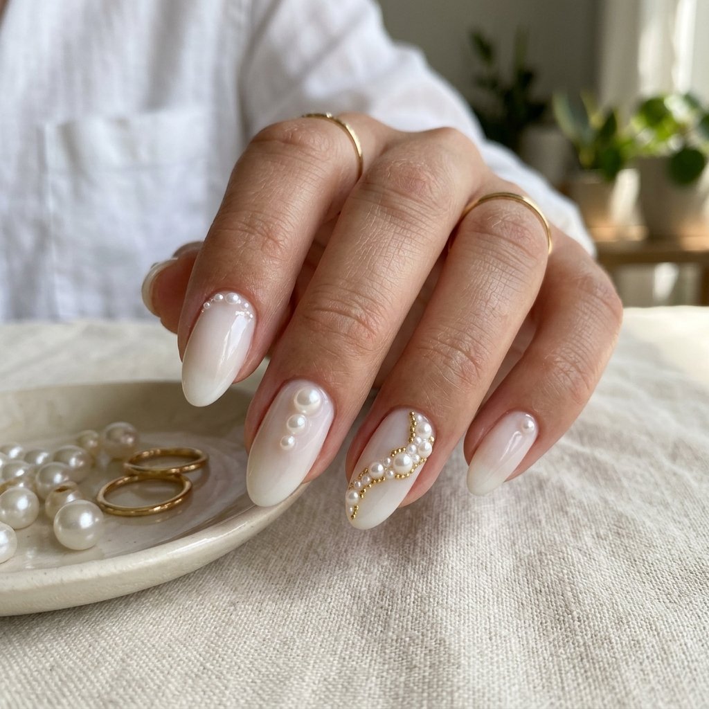Pearl Embellishment Nails Tendance Idea