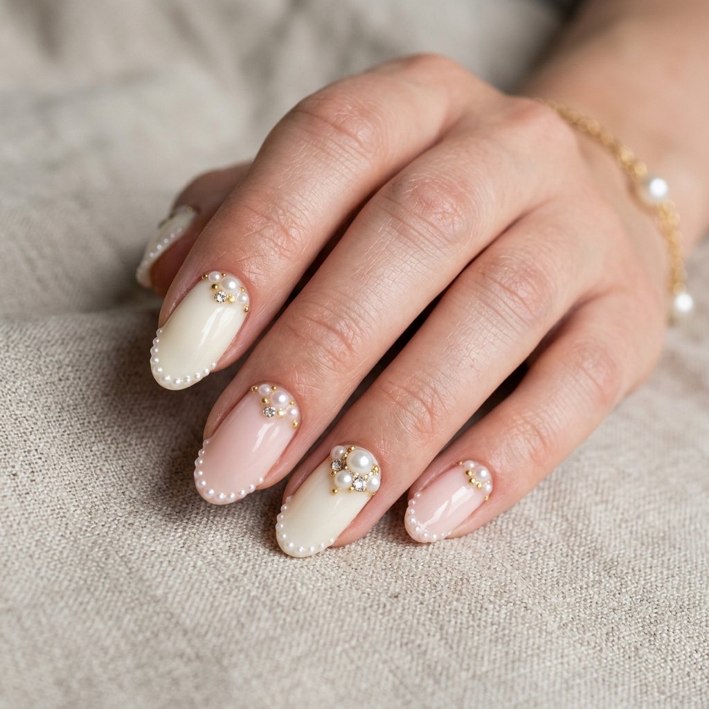 The Most Beautiful 30 Nails 3D Ideas to Try Right Now 9 Pearl Detail Nails 3D Ideas