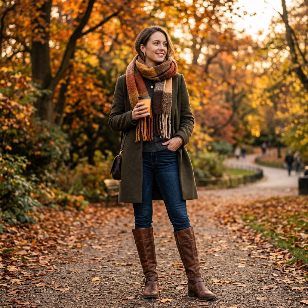 Layered Scarf and Boots Ideas