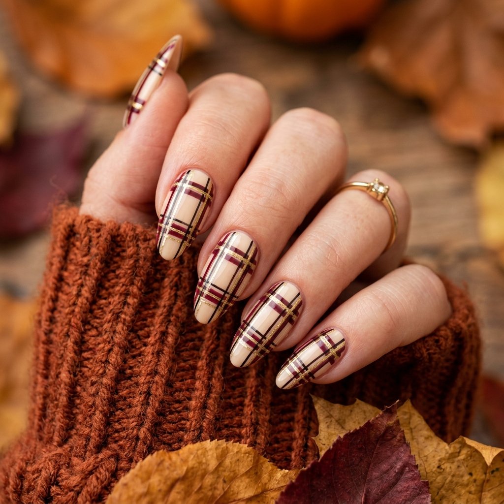 Plaid Pattern Almond Nails Ideas