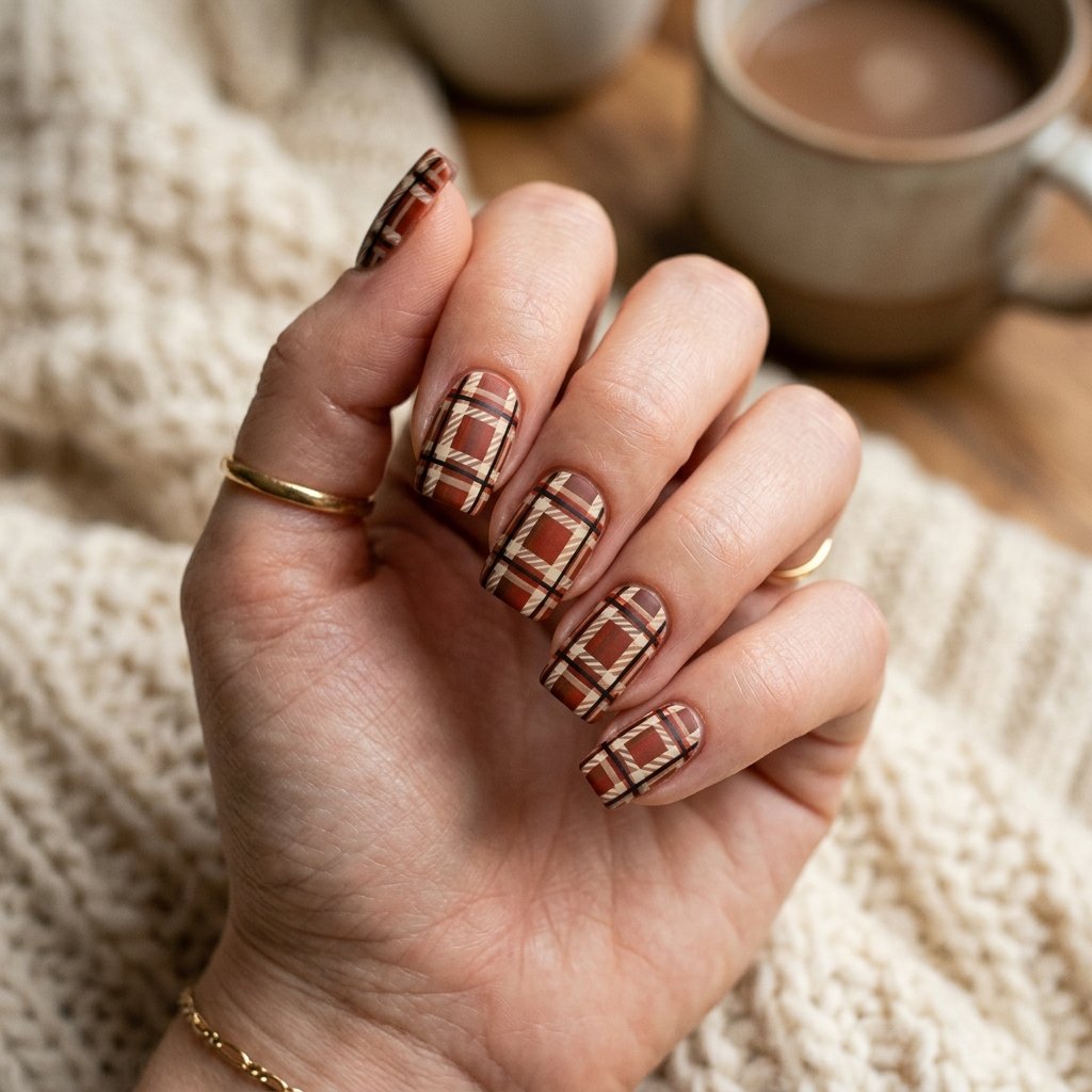 Plaid Pattern September Nails Art Ideas