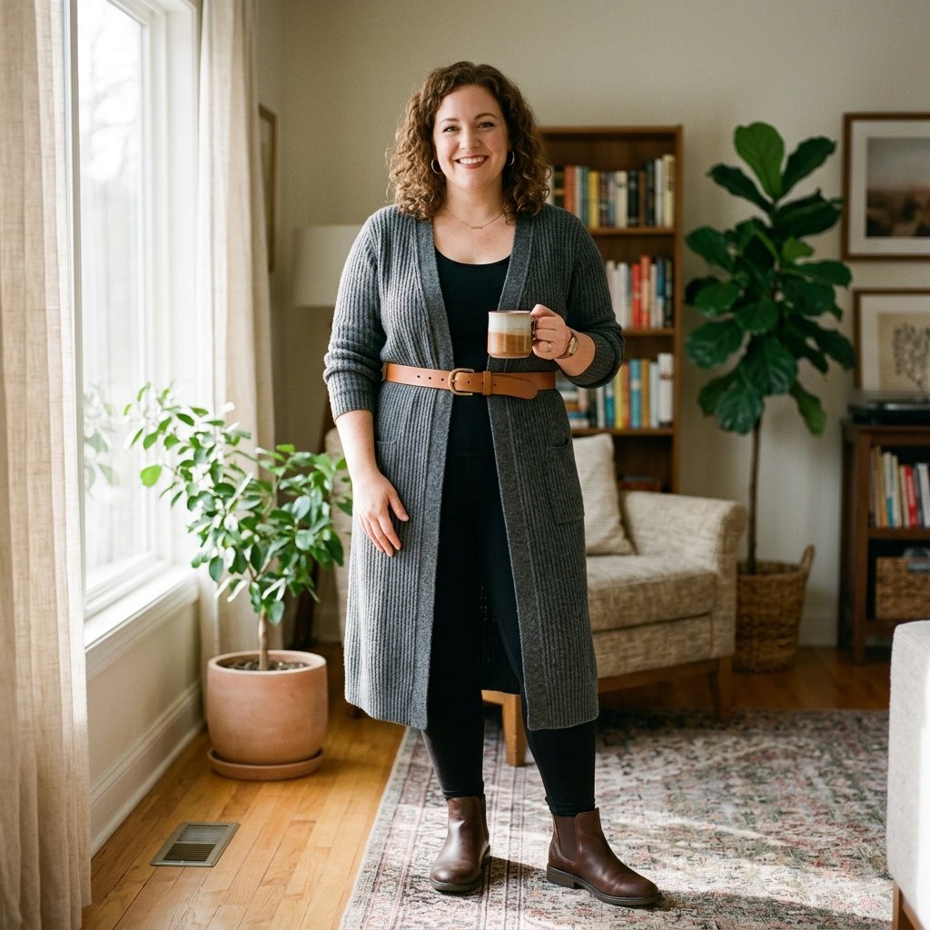 Belted Cardigan Plus Size Winter Outfits Ideas