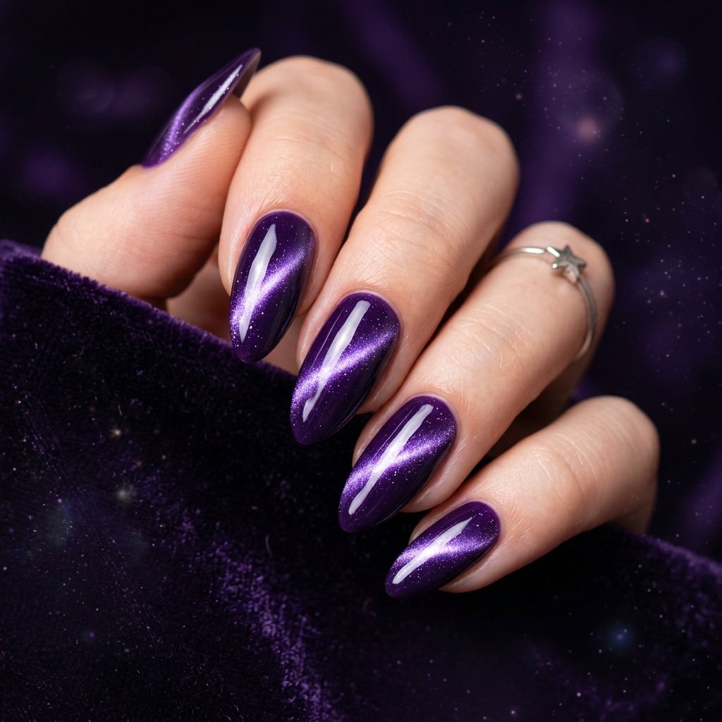 Purple nails cat eye