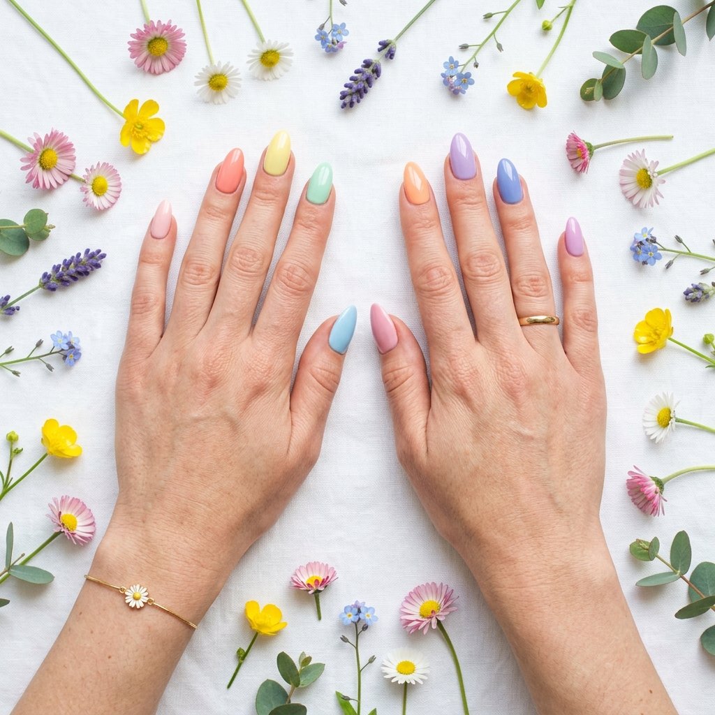 Almond Spring Nails Ideas: 30 Creative Looks to Inspire Your Next Manicure 27 Almond Spring Nails Rainbow Multi Color Ideas