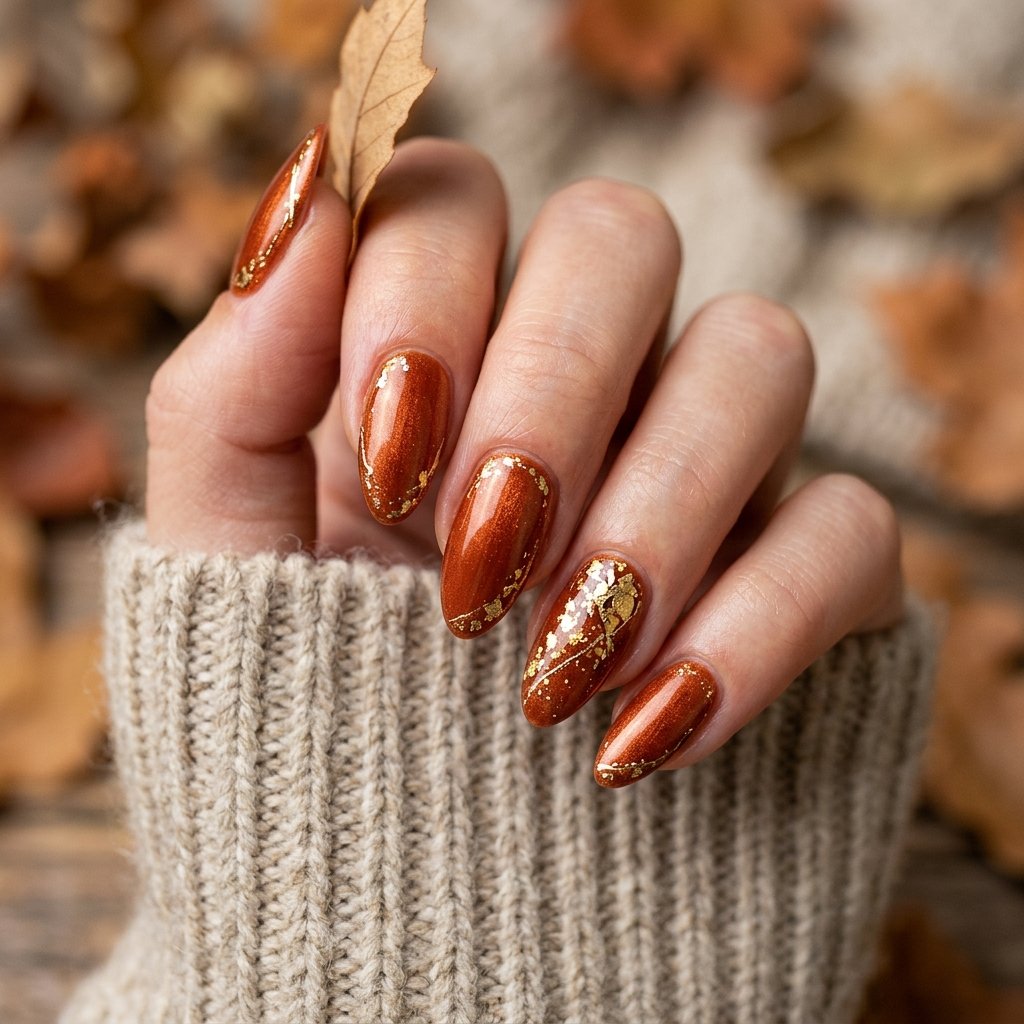 Rust and Gold Almond Nails Ideas