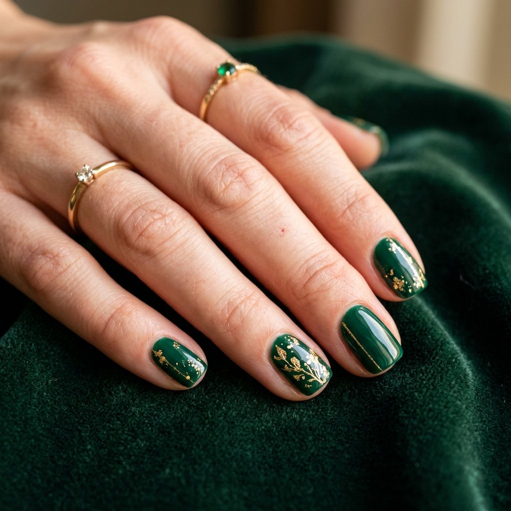 Short Acrylic Nail Ideas with Gold Accents