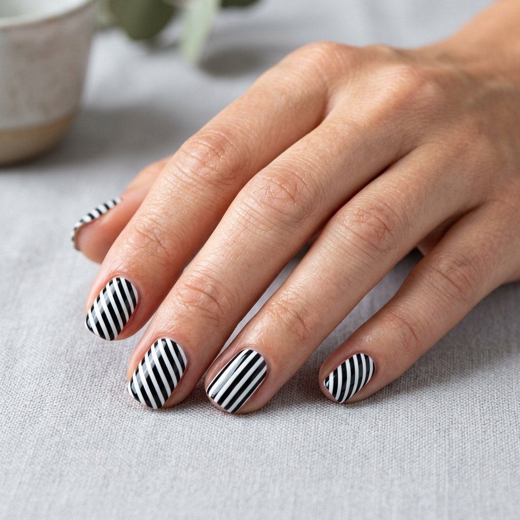Short Acrylic Nail Ideas with Stripes