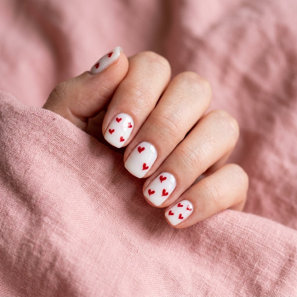 Short Acrylic Nail Ideas with Hearts