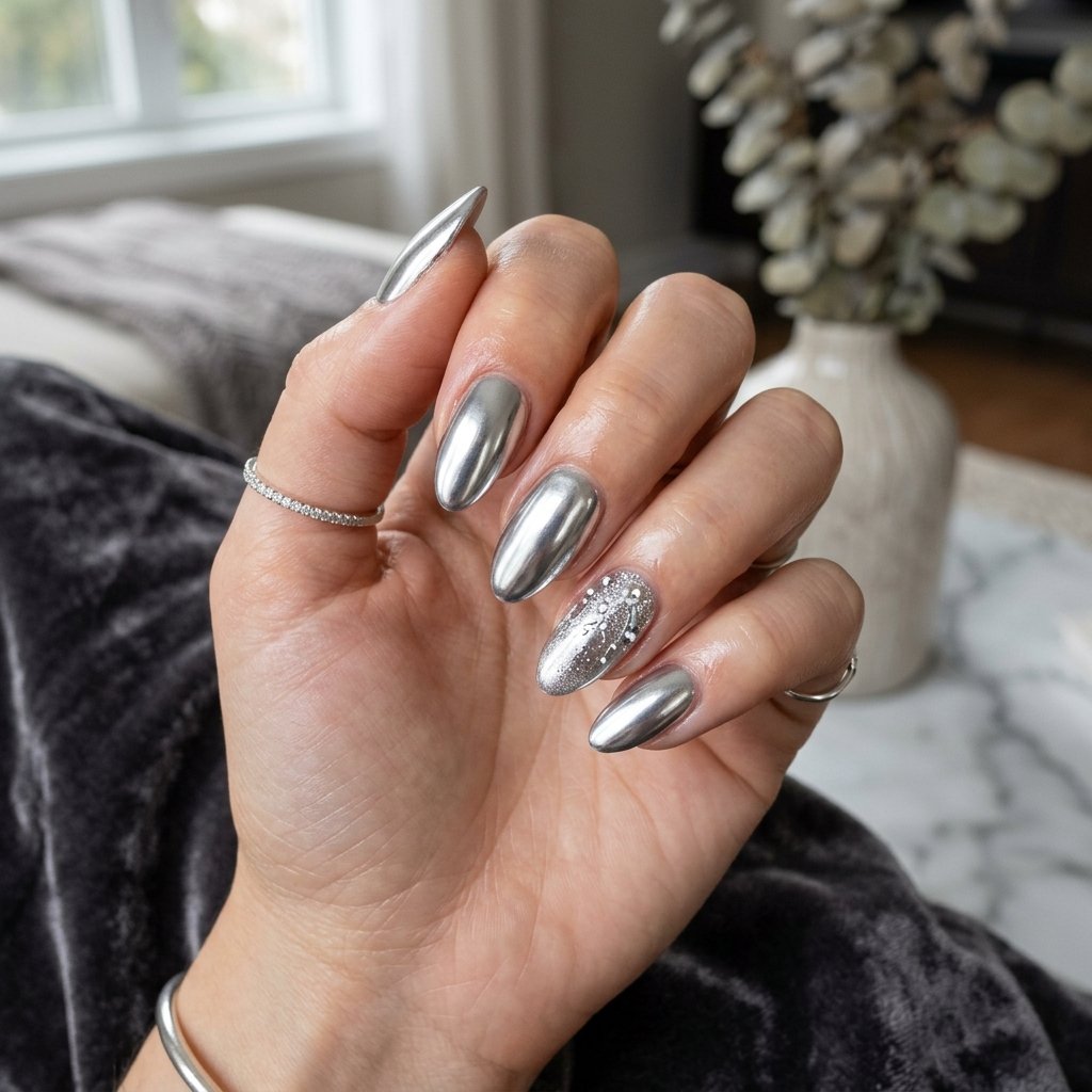 Silver Metallic Nail Idea
