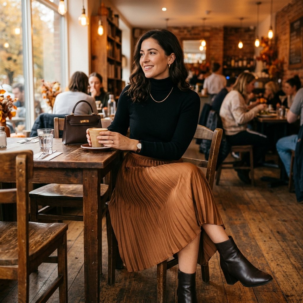 Sleek Turtleneck and Midi Skirt Brunch Outfit Ideas