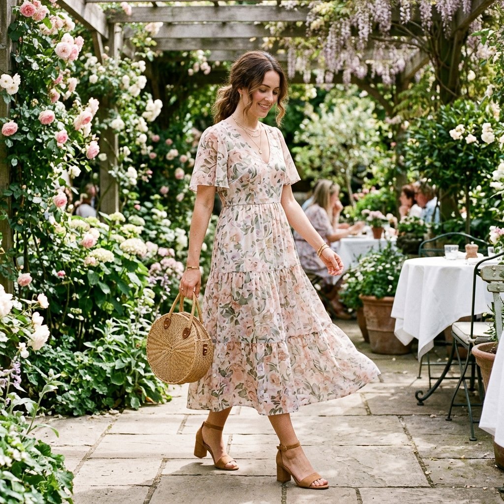 Spring Floral Midi Dress Brunch Outfit Ideas