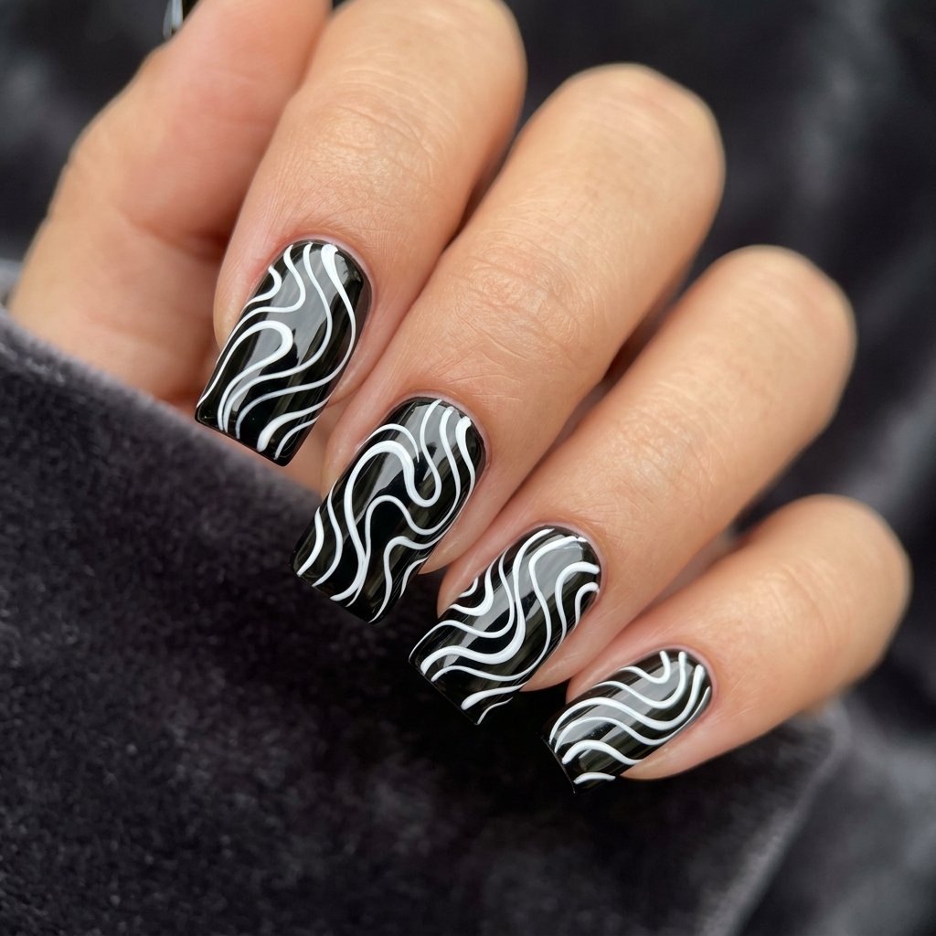 Nails Square Swirl Design Ideas