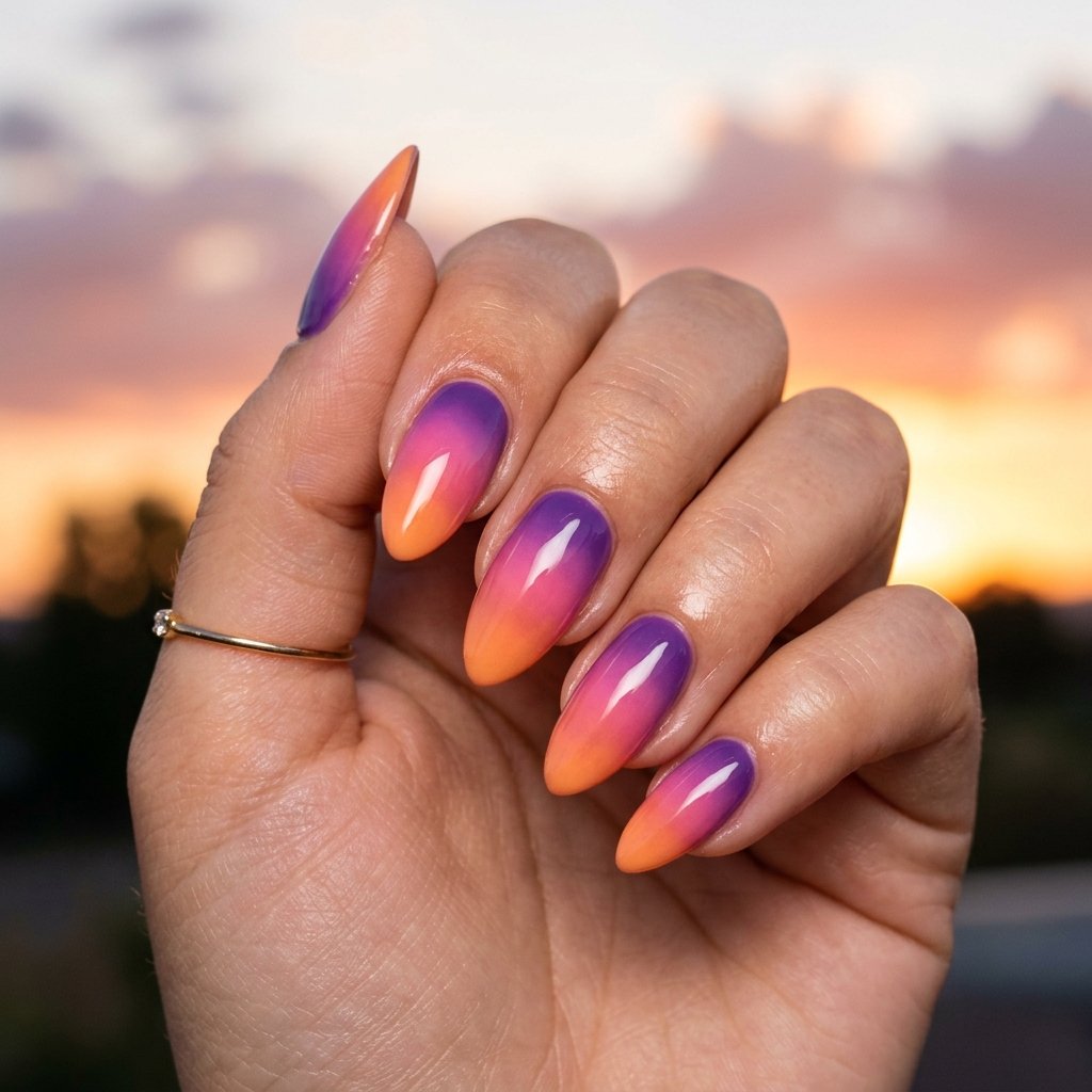 Sunset Gradient Almond Nail Ideas