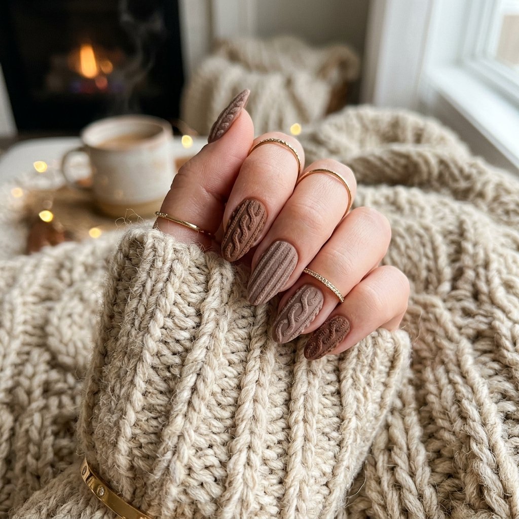 Cozy Sweater Texture Almond Nail Ideas