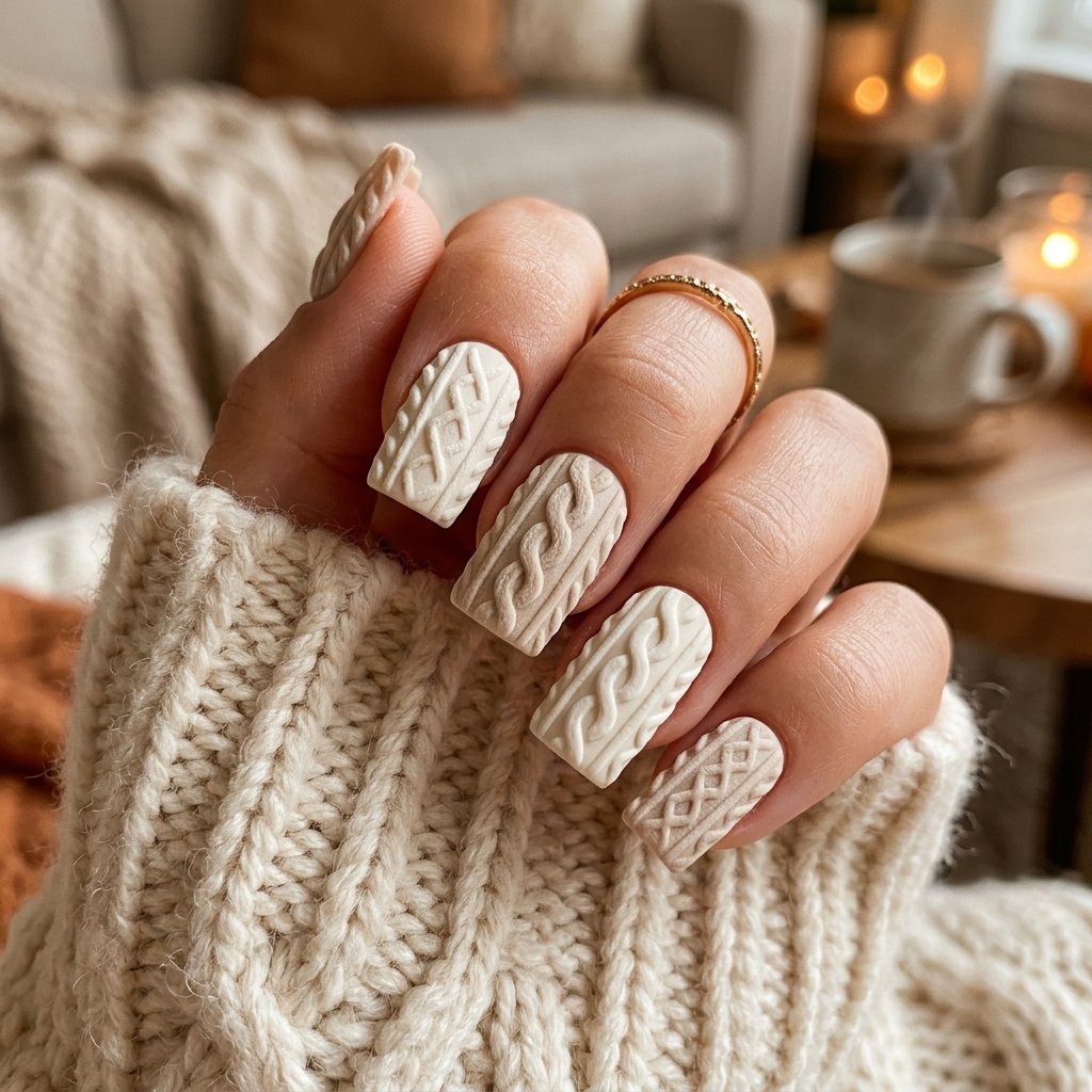 Cozy Sweater Texture Nail Ideas