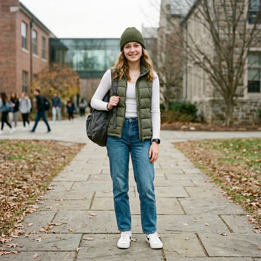 Beanie and Puffer Vest Outfit Ideas for School