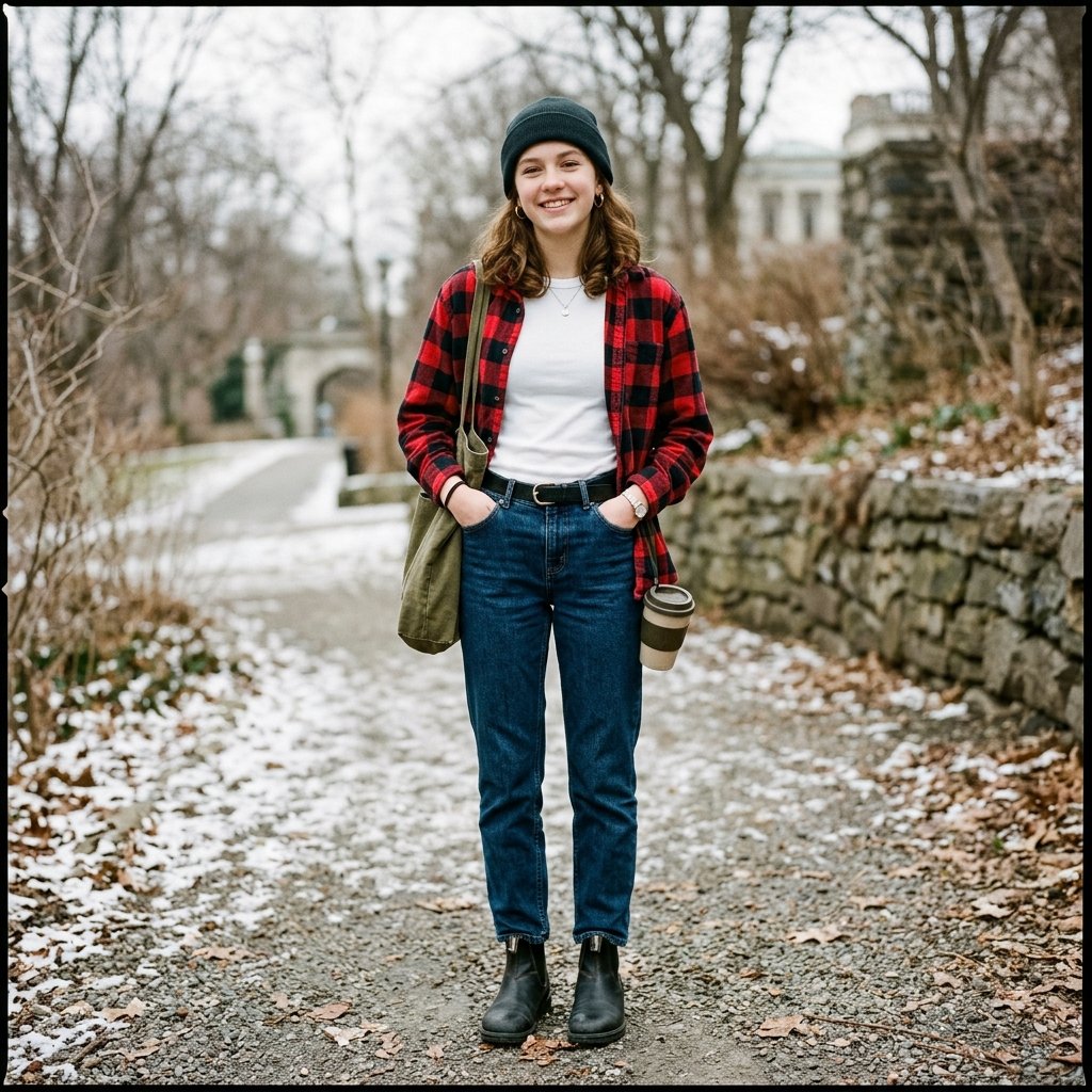 Plaid and Neutral Tone Outfit Ideas for School Winter