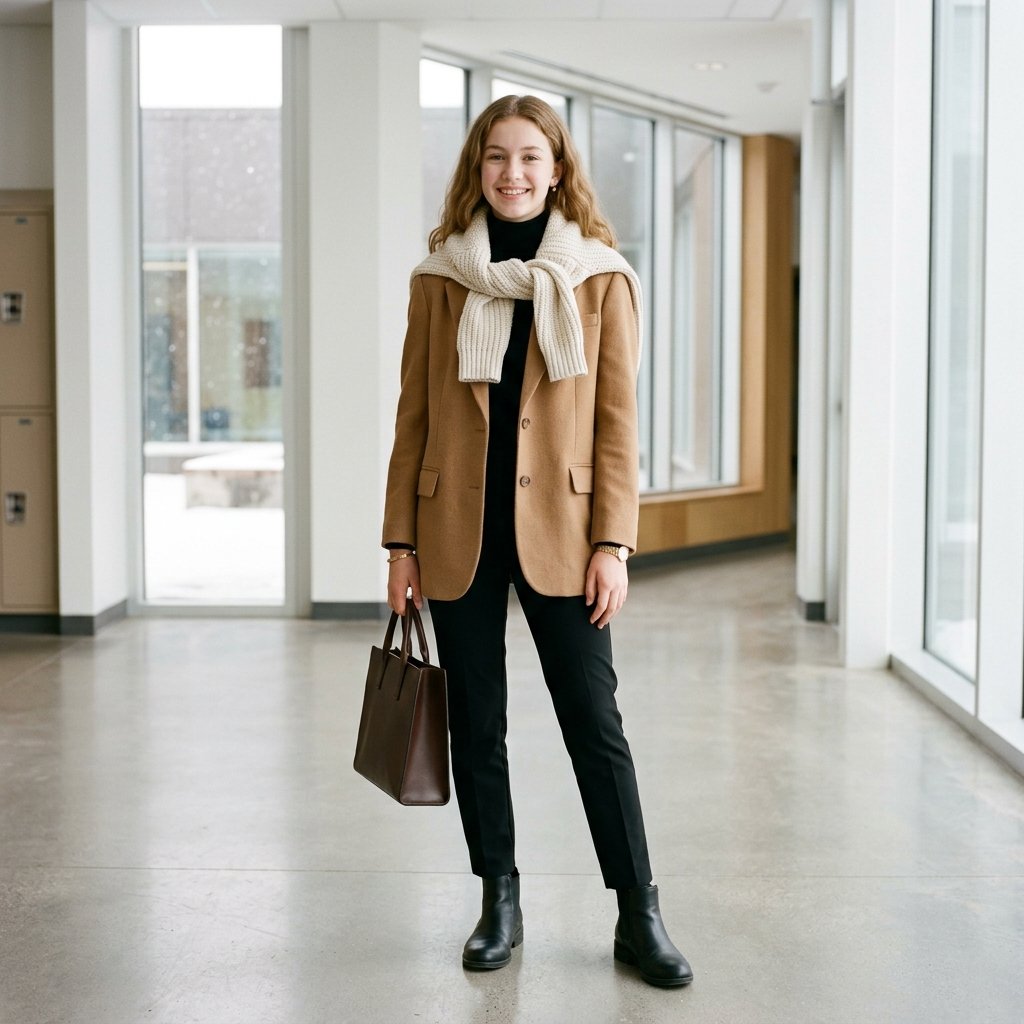 Blazer and Scarf School Winter Outfit Ideas