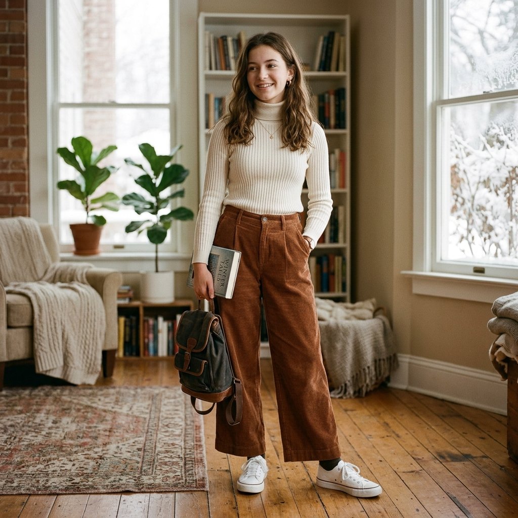 Corduroy Pants School Winter Outfit Ideas