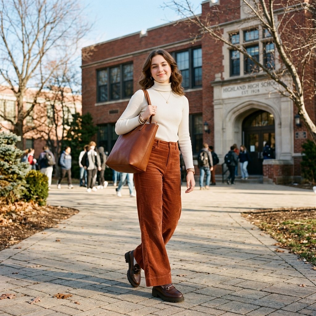 Corduroy Pants outfit ideas winter school