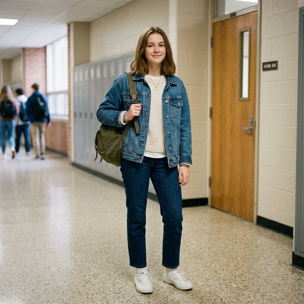 Denim Jacket Layering Outfit Ideas for Winter School