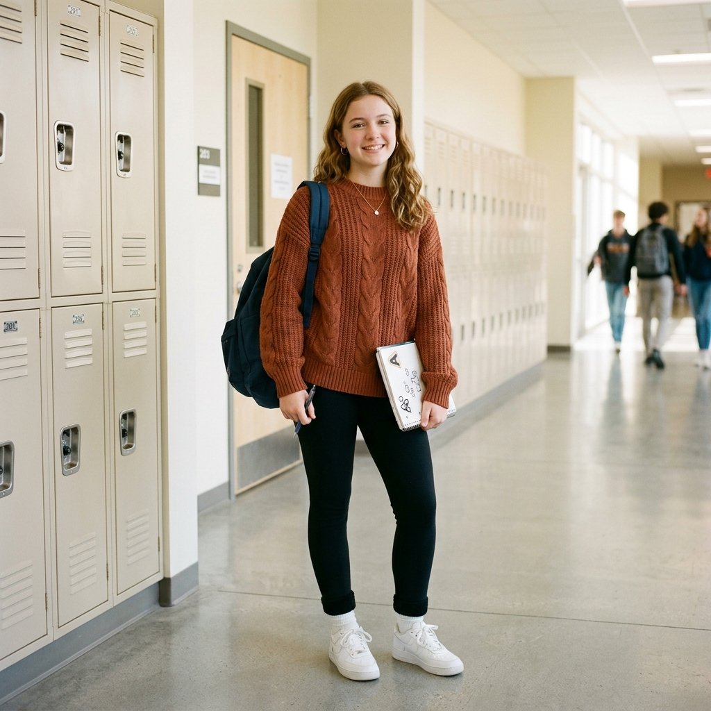 Fleece Lined Leggings Outfit Ideas for School Winter