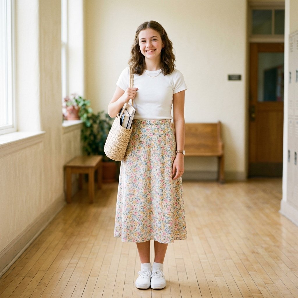 Outfit Ideas for School Casual: 30 Creative Looks to Inspire Your Next School Day Style 9 Outfit Idea for School Casual Midi Skirt Ideas