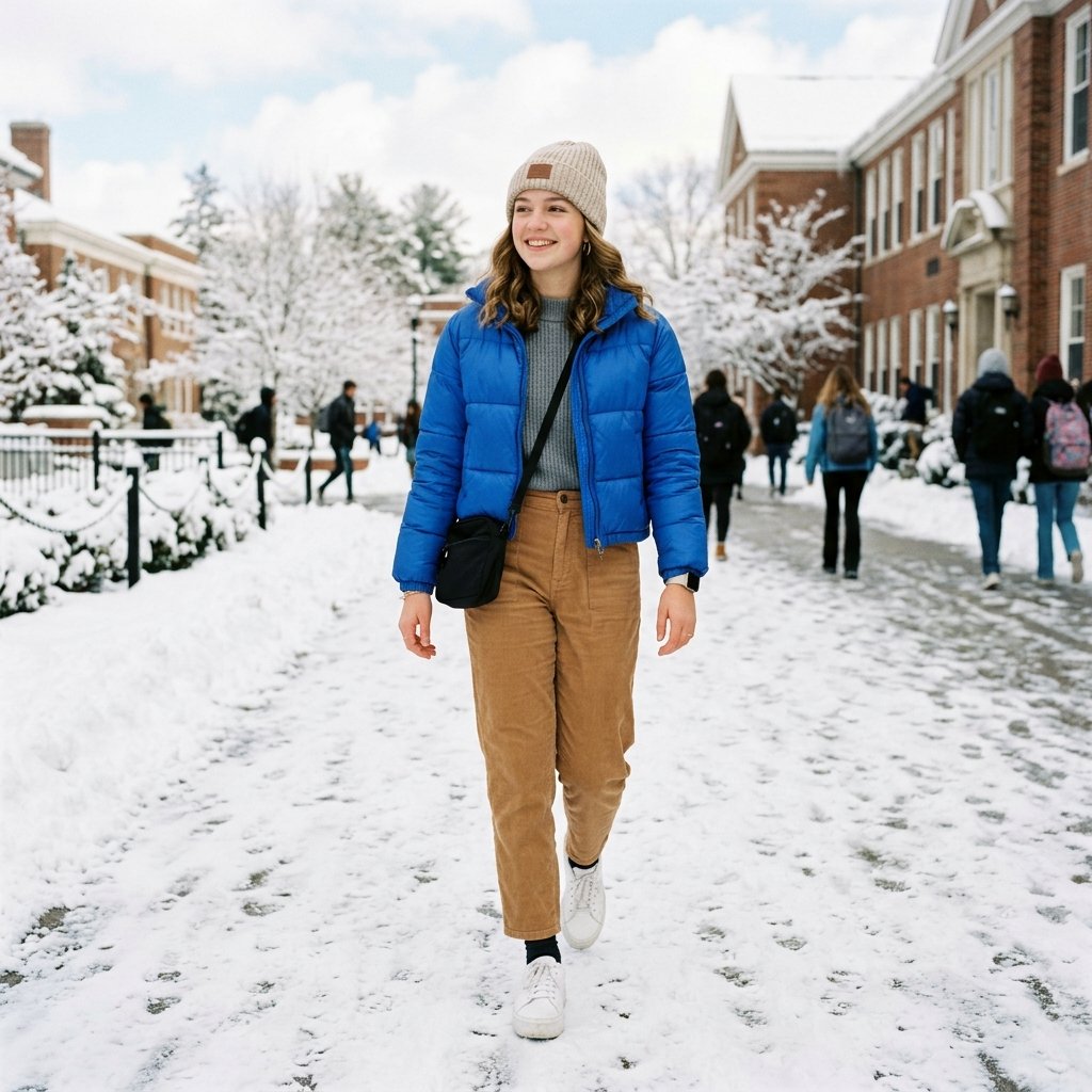 Puffer Jacket outfit ideas winter school