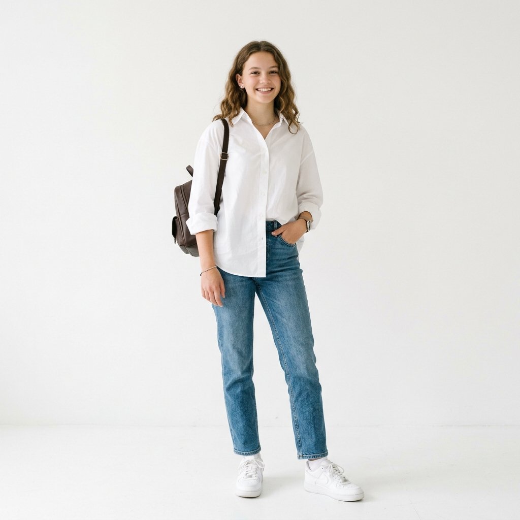 Outfit Ideas for School Casual: 30 Creative Looks to Inspire Your Next School Day Style 22 Outfit Idea for School Casual White Shirt Ideas