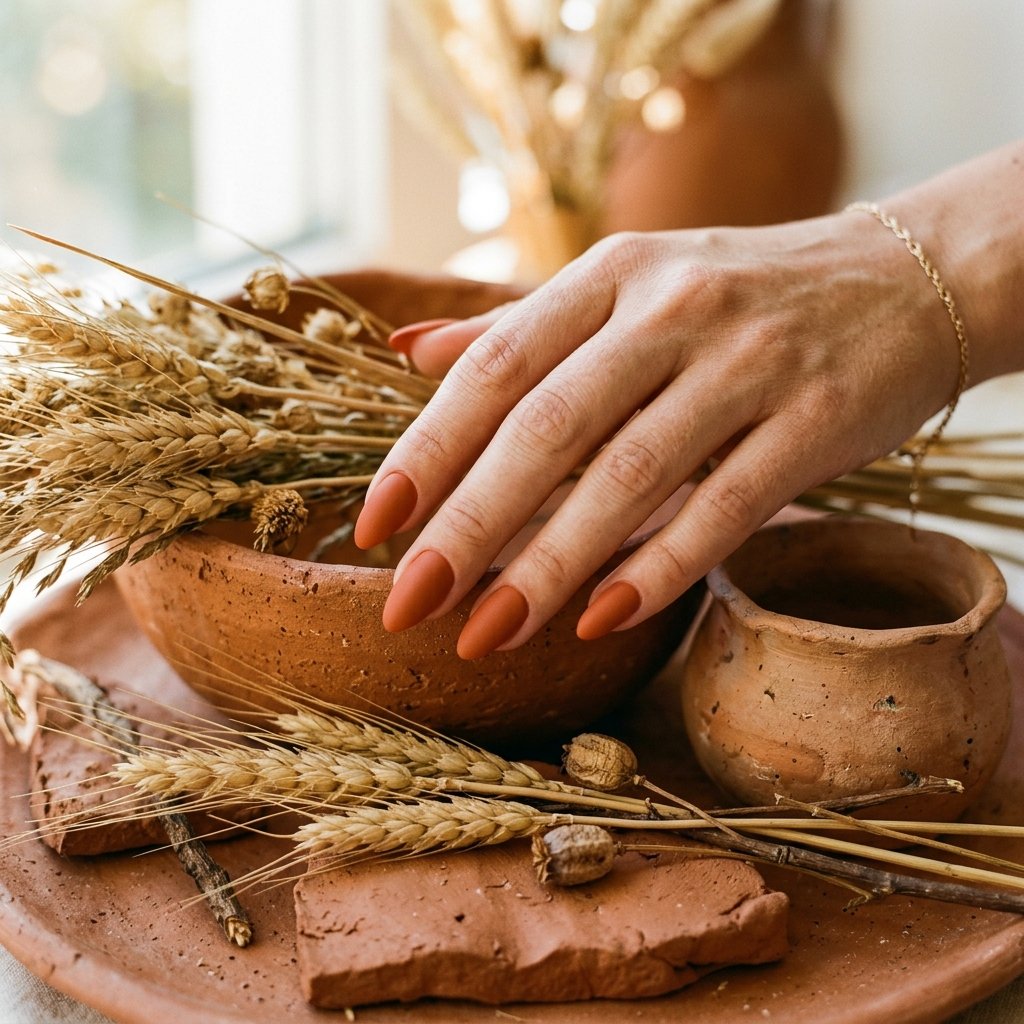 Rustic Terracotta fall nail inspo almond